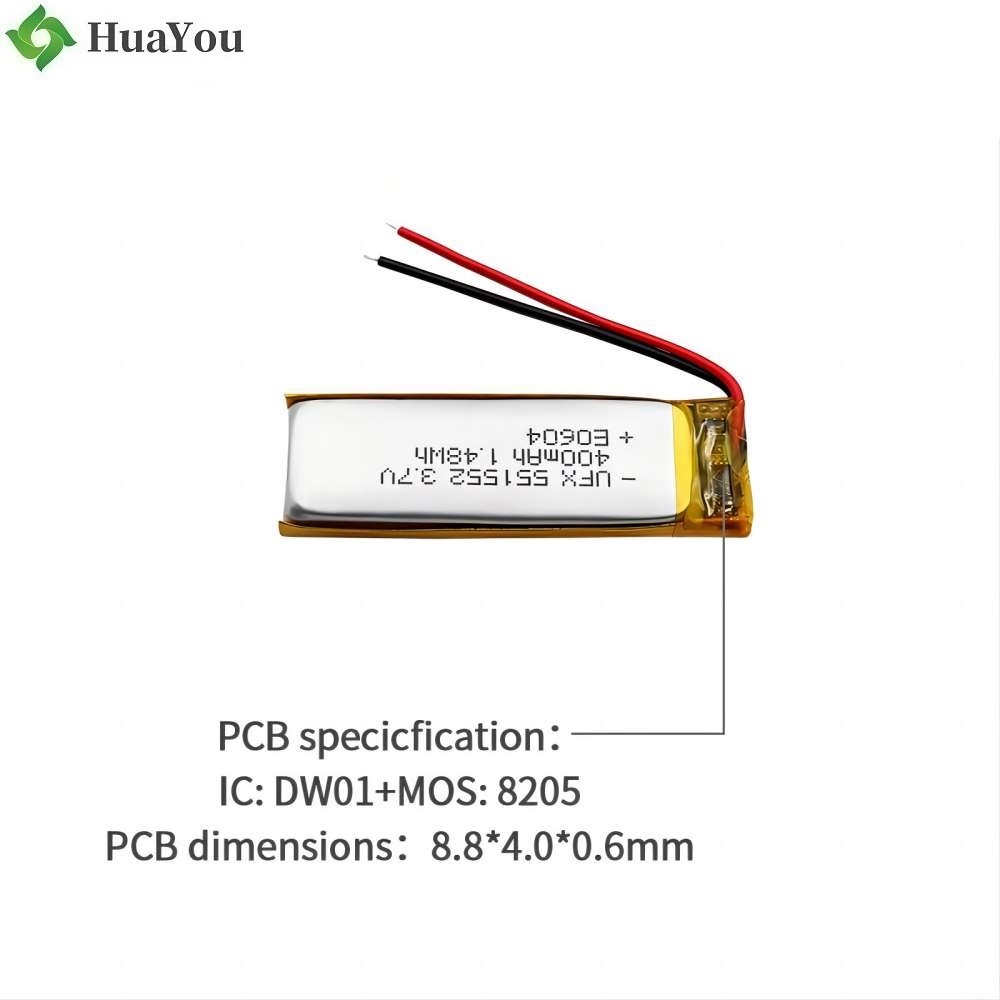 551552 400mAh Lipo Battery for Alarm Clock